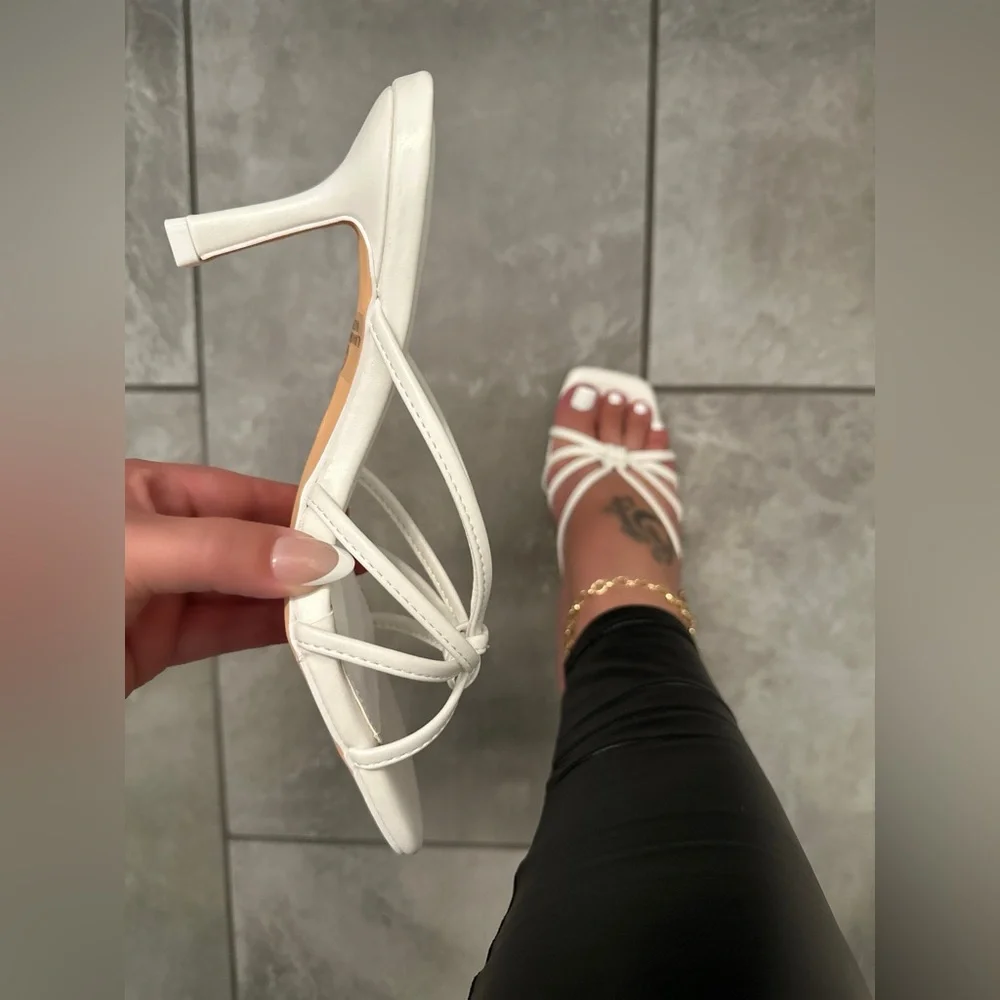 NEW!! White Strappy Square Toe Kitten Heels - Picture 4 of 4